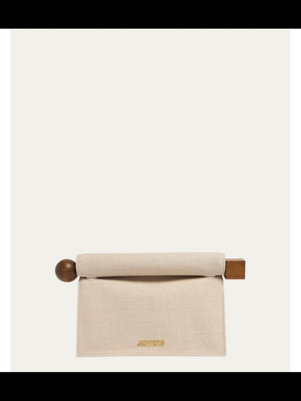Jacquemus Natural Linen Roll-Top Clutch with Wooden Bar
